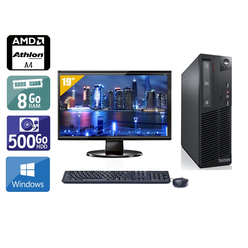 Lenovo ThinkCentre M78 SFF AMD A4 + Écran - 19'' 8Go RAM 500Go HDD Windows 10  Bon étatOccasion certifiée reconditionnée Bon état -  reconditionné disponible sur Kiatoo
