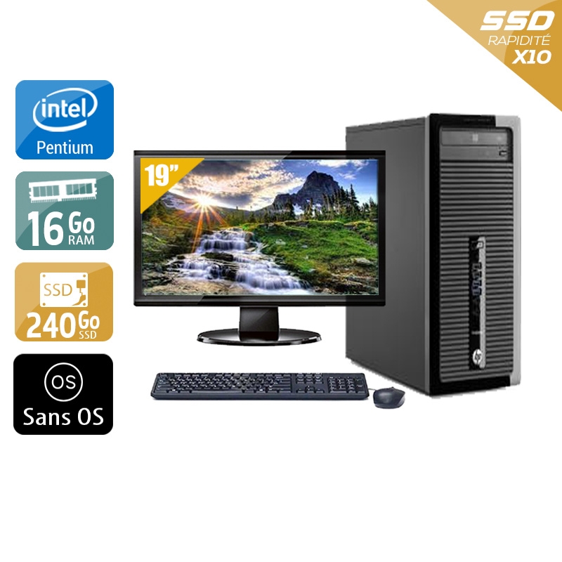 HP ProDesk 400 G1 Tower Pentium G Dual Core + Écran - 19'' 8Go RAM 240Go SSD Sans OS  Bon étatOccasion certifiée reconditionnée Bon état -  reconditionné disponible sur Kiatoo