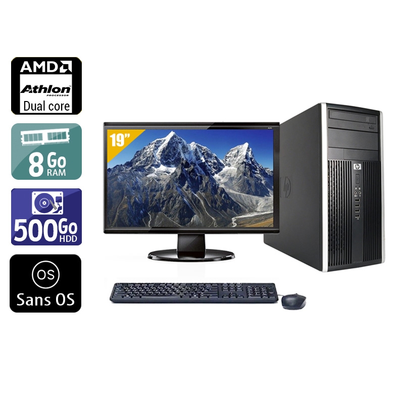 HP Compaq Pro 6005 Tower AMD Athlon Dual Core + Écran - 19'' 8Go RAM 500Go HDD Sans OS  Bon étatOccasion certifiée reconditionnée Bon état -  reconditionné disponible sur Kiatoo