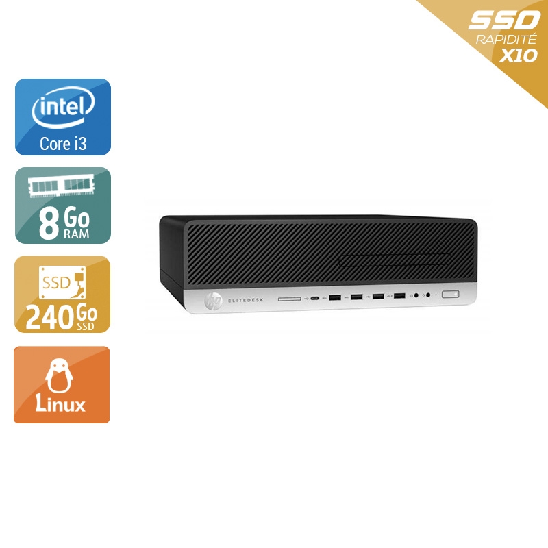 HP EliteDesk 800 G3 SFF i3 Gen 7 - 8Go RAM 240Go SSD Linux  Très bon étatOccasion certifiée reconditionnée Bon état -  reconditionné disponible sur Kiatoo