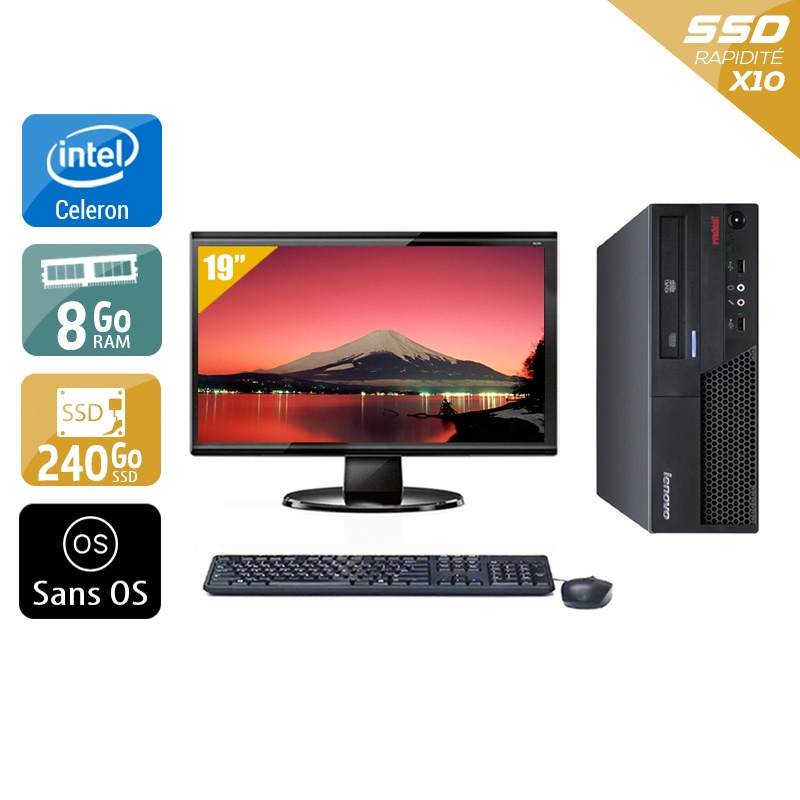 Lenovo ThinkCentre M58 SFF Celeron Dual Core + Écran - 19'' 8Go RAM 240Go SSD Sans OS  Bon étatOccasion certifiée reconditionnée Bon état -  reconditionné disponible sur Kiatoo