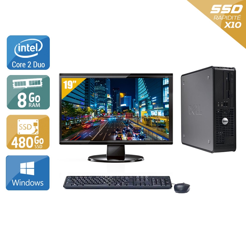 Dell Optiplex 380 Desktop Core 2 Duo + Écran - 19'' 8Go RAM 480Go SSD Windows 10  Très bon étatOccasion certifiée reconditionnée Bon état -  reconditionné disponible sur Kiatoo