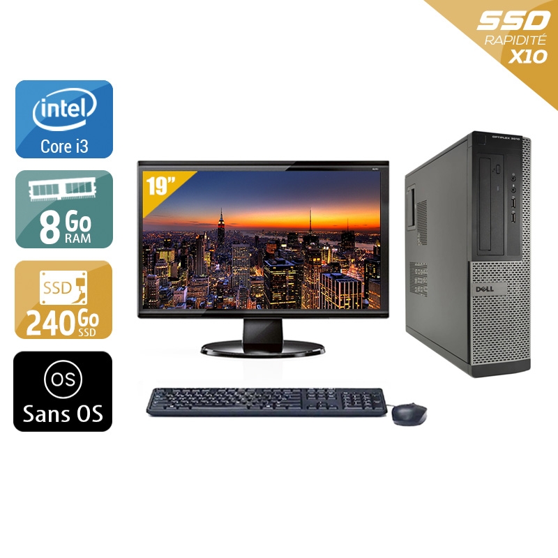 Dell Optiplex 3010 Desktop i3 + Écran - 19'' 8Go RAM 240Go SSD Sans OS  État correctOccasion certifiée reconditionnée Bon état -  reconditionné disponible sur Kiatoo