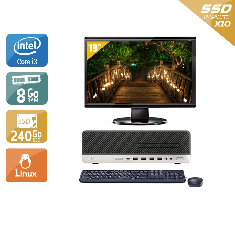 HP EliteDesk 800 G3 SFF i3 Gen 7 + Écran - 19'' 8Go RAM 240Go SSD Linux  Bon étatOccasion certifiée reconditionnée Bon état -  reconditionné disponible sur Kiatoo