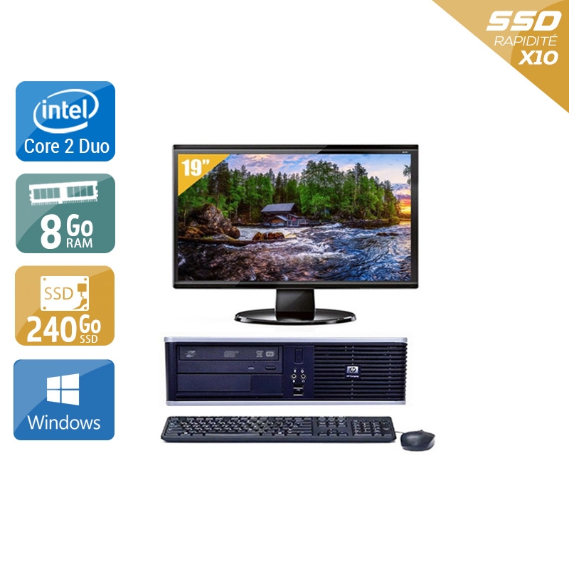 HP Compaq dc7800 SFF Core 2 Duo + Écran - 19'' 8Go RAM 240Go SSD Windows 10  Très bon étatOccasion certifiée reconditionnée Bon état -  reconditionné disponible sur Kiatoo