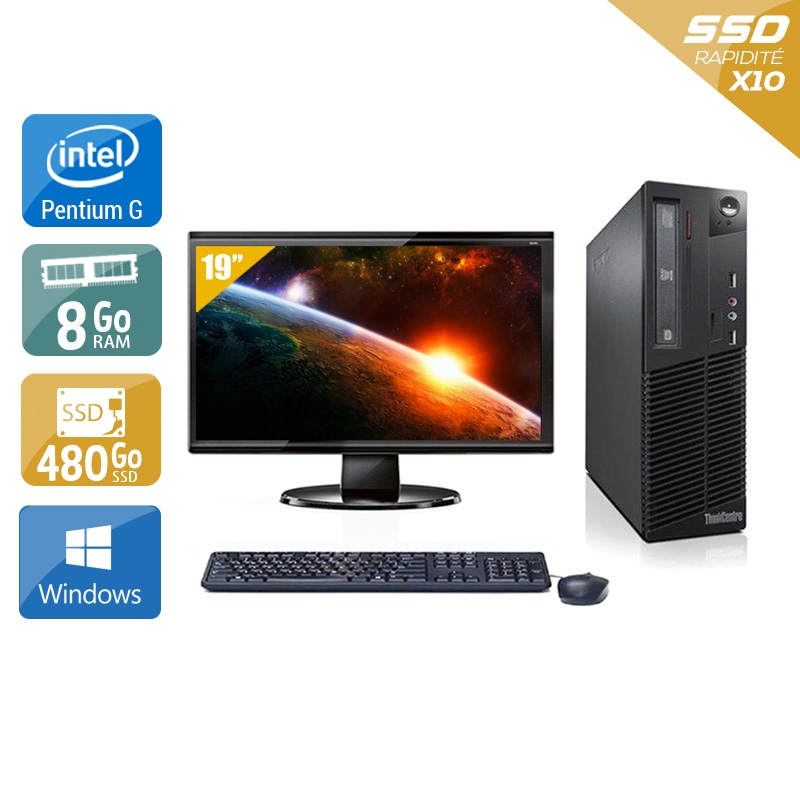 Lenovo ThinkCentre M81 SFF Pentium G Dual Core + Écran - 19'' 8Go RAM 480Go SSD Windows 10  Bon étatOccasion certifiée reconditionnée Bon état -  reconditionné disponible sur Kiatoo