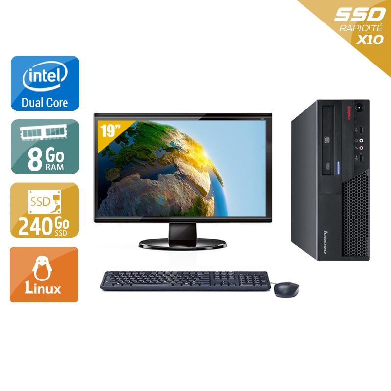 Lenovo ThinkCentre M57 SFF Dual Core + Écran - 19'' 8Go RAM 240Go SSD Linux  Bon étatOccasion certifiée reconditionnée Bon état -  reconditionné disponible sur Kiatoo
