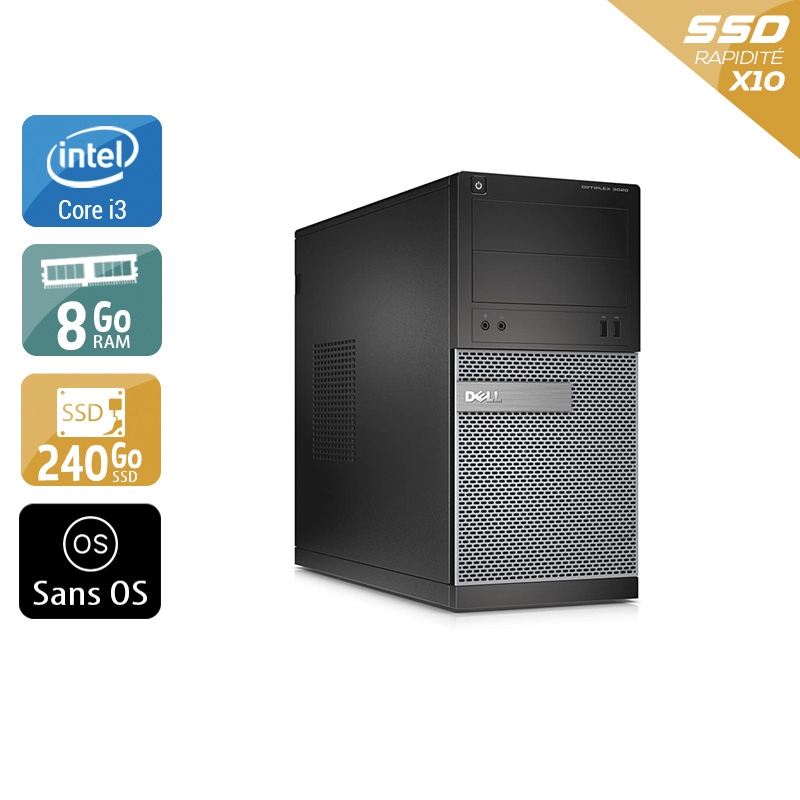 Dell Optiplex 3020 Tower i3 - 8Go RAM 240Go SSD Sans OS  Bon étatOccasion certifiée reconditionnée Bon état -  reconditionné disponible sur Kiatoo