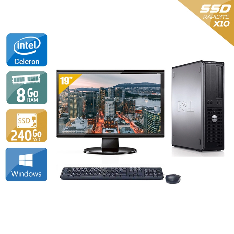 Dell Optiplex 780 Desktop Celeron Dual Core + Écran - 19'' 8Go RAM 240Go SSD Windows 10  Très bon étatOccasion certifiée reconditionnée Bon état -  reconditionné disponible sur Kiatoo