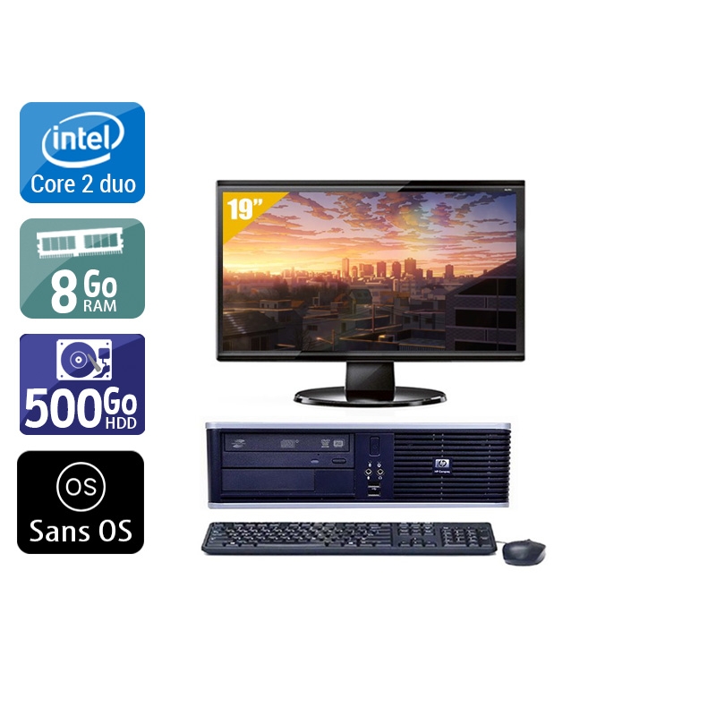 HP Compaq dc7900 SFF Core 2 Duo + Écran - 19'' 8Go RAM 500Go HDD Sans OS  Très bon étatOccasion certifiée reconditionnée Bon état -  reconditionné disponible sur Kiatoo