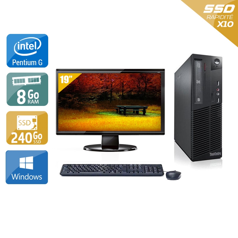 Lenovo ThinkCentre M71 SFF Pentium G Dual Core + Écran - 19'' 8Go RAM 240Go SSD Windows 10  Bon étatOccasion certifiée reconditionnée Bon état -  reconditionné disponible sur Kiatoo