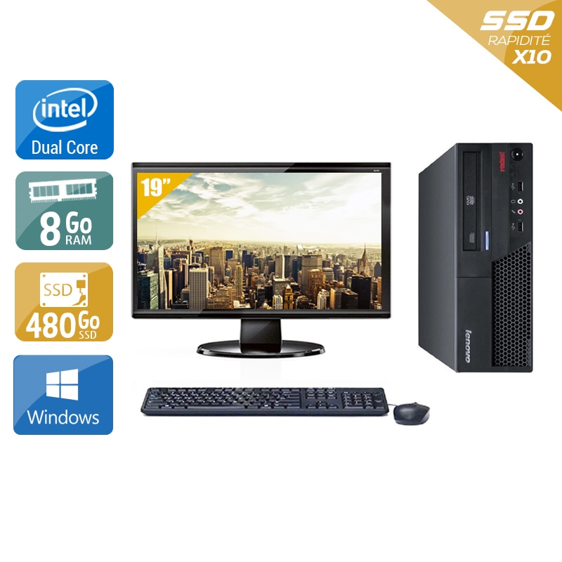 Lenovo ThinkCentre M58 SFF Dual Core + Écran - 19'' 8Go RAM 480Go SSD Windows 10  Bon étatOccasion certifiée reconditionnée Bon état -  reconditionné disponible sur Kiatoo