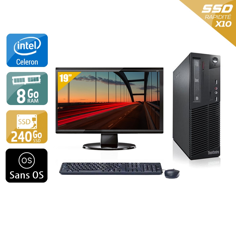 Lenovo ThinkCentre M72E SFF Celeron Dual Core + Écran - 19'' 8Go RAM 240Go SSD Sans OS  Bon étatOccasion certifiée reconditionnée Bon état -  reconditionné disponible sur Kiatoo