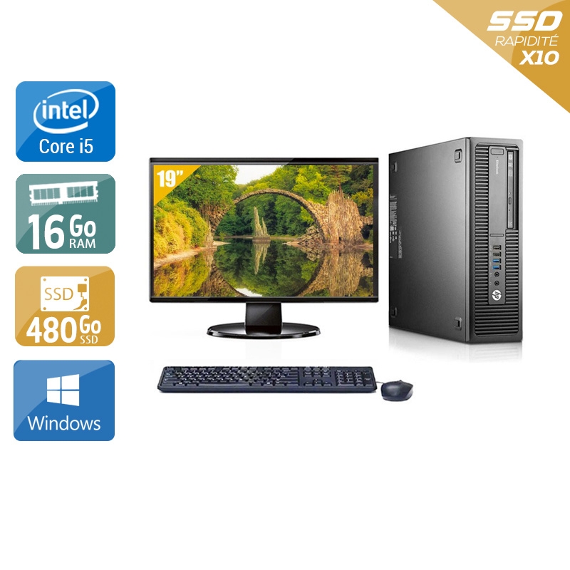 HP EliteDesk 800 G2 SFF i5 Gen 6 + Écran - 19'' 16Go RAM 480Go SSD Windows 10  Bon étatOccasion certifiée reconditionnée  -  reconditionné disponible sur Kiatoo