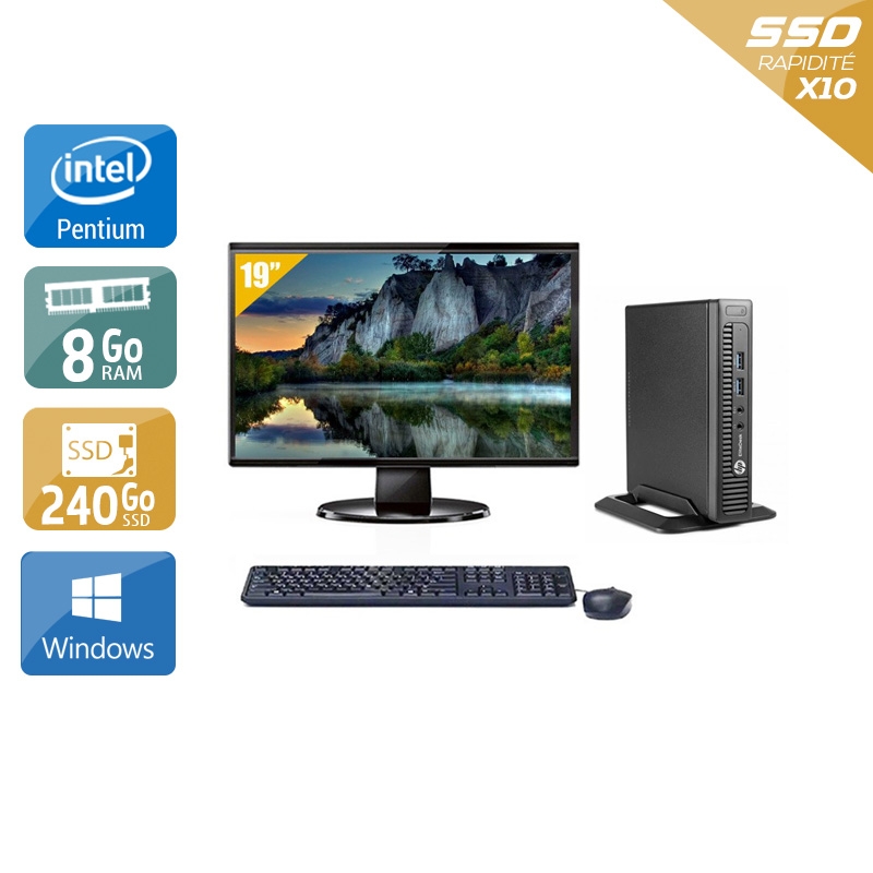 HP EliteDesk 800 G1 TINY Pentium G Dual Core + Écran - 19'' 8Go RAM 240Go SSD Windows 10  Très bon étatOccasion certifiée reconditionnée Bon état -  reconditionné disponible sur Kiatoo