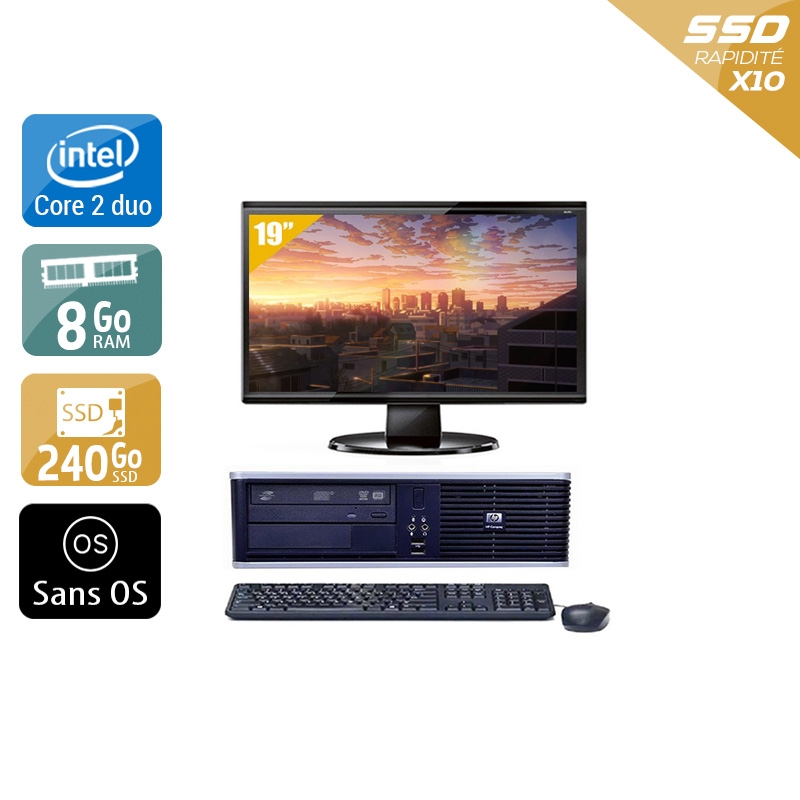 HP Compaq dc7900 SFF Core 2 Duo + Écran - 19'' 8Go RAM 240Go SSD Sans OS  Très bon étatOccasion certifiée reconditionnée Bon état -  reconditionné disponible sur Kiatoo