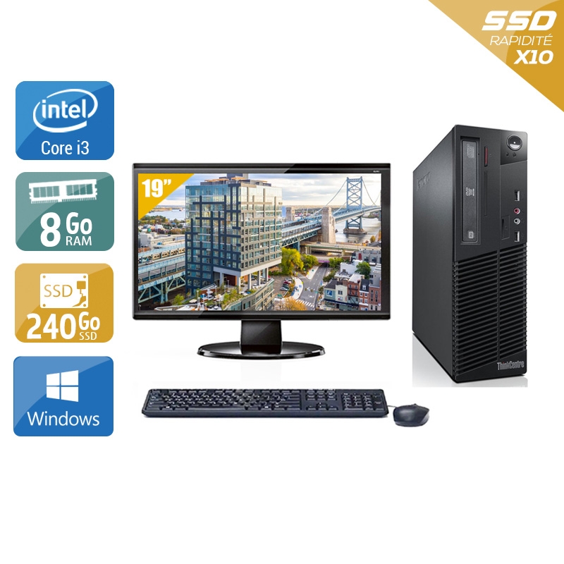 Lenovo ThinkCentre M73 SFF i3 + Écran - 19'' 8Go RAM 240Go SSD Windows 10  Bon étatOccasion certifiée reconditionnée Bon état -  reconditionné disponible sur Kiatoo