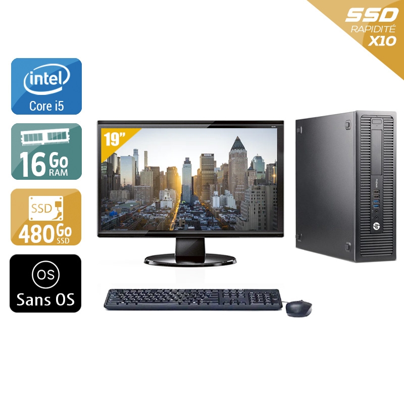 HP ProDesk 600 G1 SFF i5 + Écran - 19'' 16Go RAM 480Go SSD Sans OS  Très bon étatOccasion certifiée reconditionnée Bon état -  reconditionné disponible sur Kiatoo