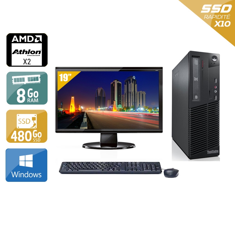 Lenovo ThinkCentre M77 SFF AMD Athlon Dual Core + Écran - 19'' 8Go RAM 480Go SSD Windows 10  Bon étatOccasion certifiée reconditionnée Bon état -  reconditionné disponible sur Kiatoo