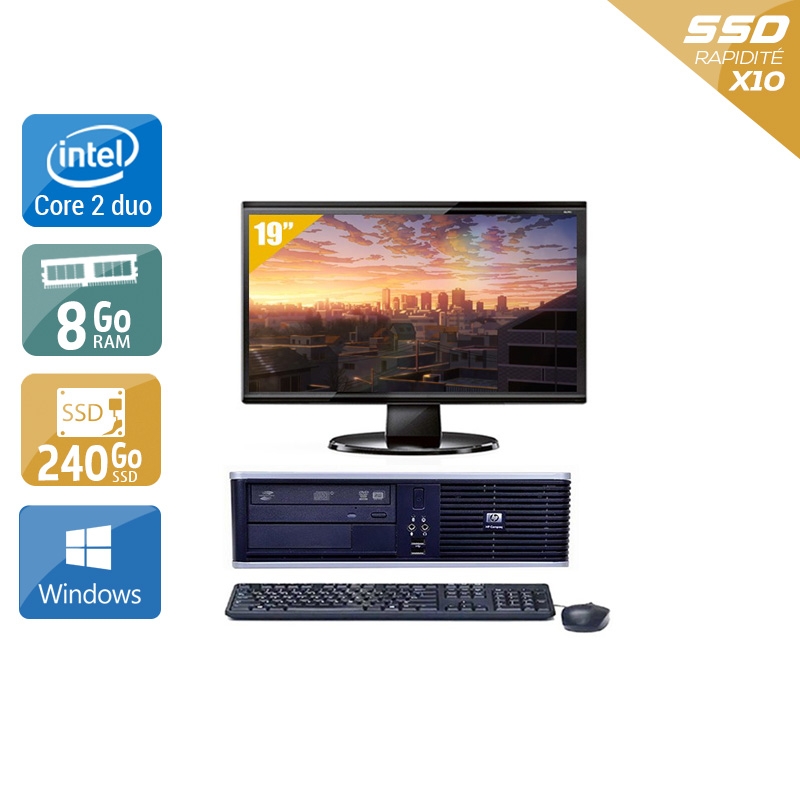 HP Compaq dc7900 SFF Core 2 Duo + Écran - 19'' 8Go RAM 240Go SSD Windows 10  Bon étatOccasion certifiée reconditionnée Bon état -  reconditionné disponible sur Kiatoo
