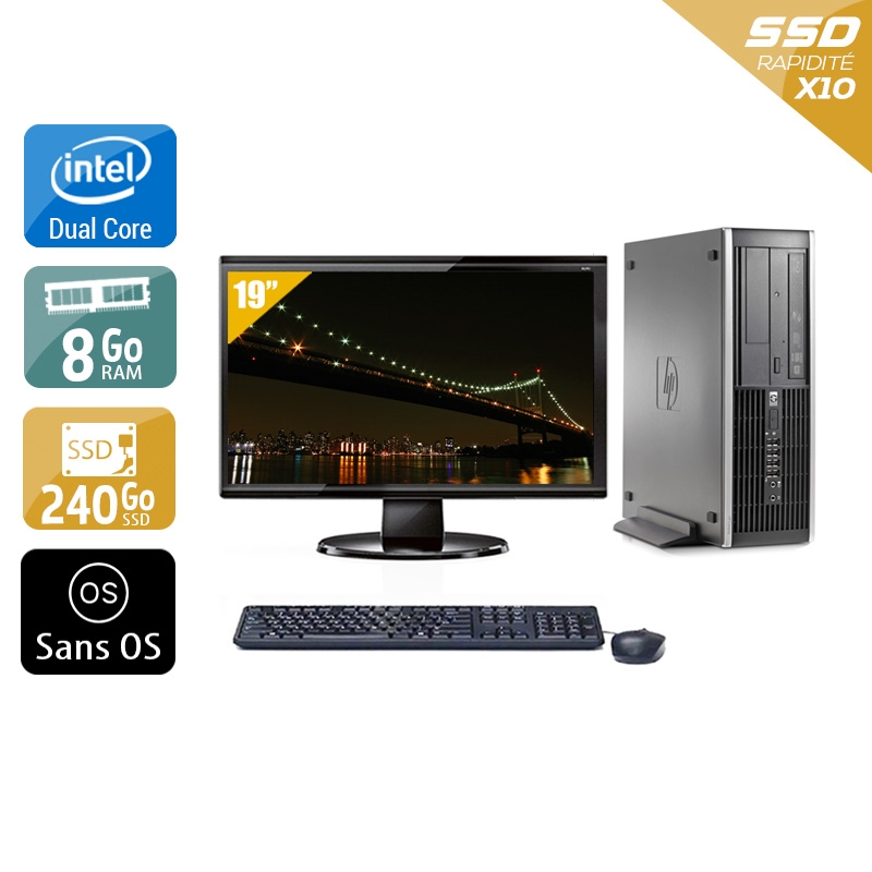 HP Compaq Elite 8000 SFF Dual Core + Écran - 19'' 8Go RAM 240Go SSD Sans OS  Bon étatOccasion certifiée reconditionnée Bon état -  reconditionné disponible sur Kiatoo