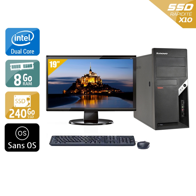 Lenovo ThinkCentre M57 Tower Dual Core + Écran - 19'' 8Go RAM 240Go SSD Sans OS  Bon étatOccasion certifiée reconditionnée Bon état -  reconditionné disponible sur Kiatoo