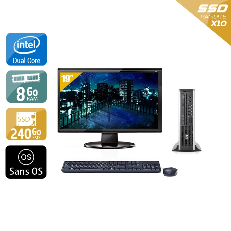 HP Compaq Elite 8000 USDT Dual Core + Écran - 19'' 8Go RAM 240Go SSD Sans OS  Bon étatOccasion certifiée reconditionnée Bon état -  reconditionné disponible sur Kiatoo