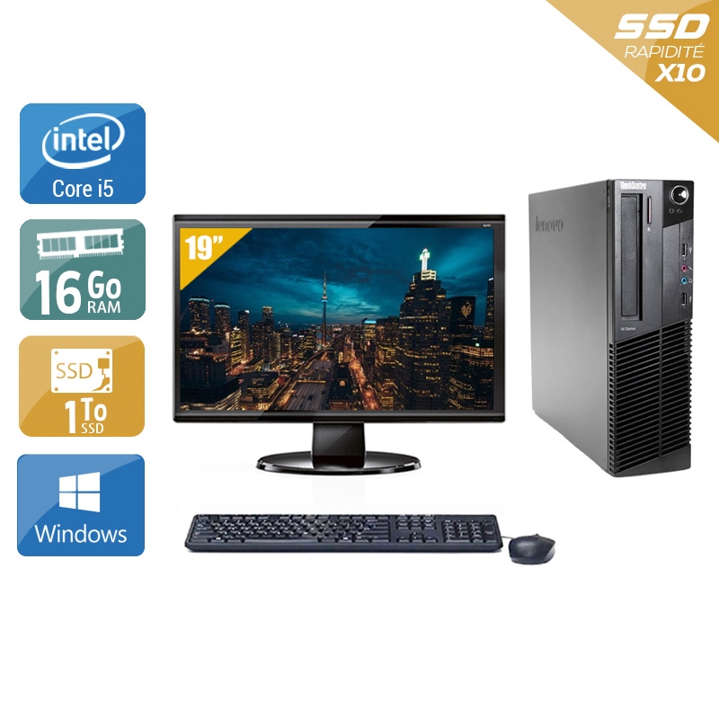 Lenovo ThinkCentre M92 SFF i5 + Écran - 19'' 16Go RAM 1To SSD Windows 10  Bon étatOccasion certifiée reconditionnée Bon état -  reconditionné disponible sur Kiatoo