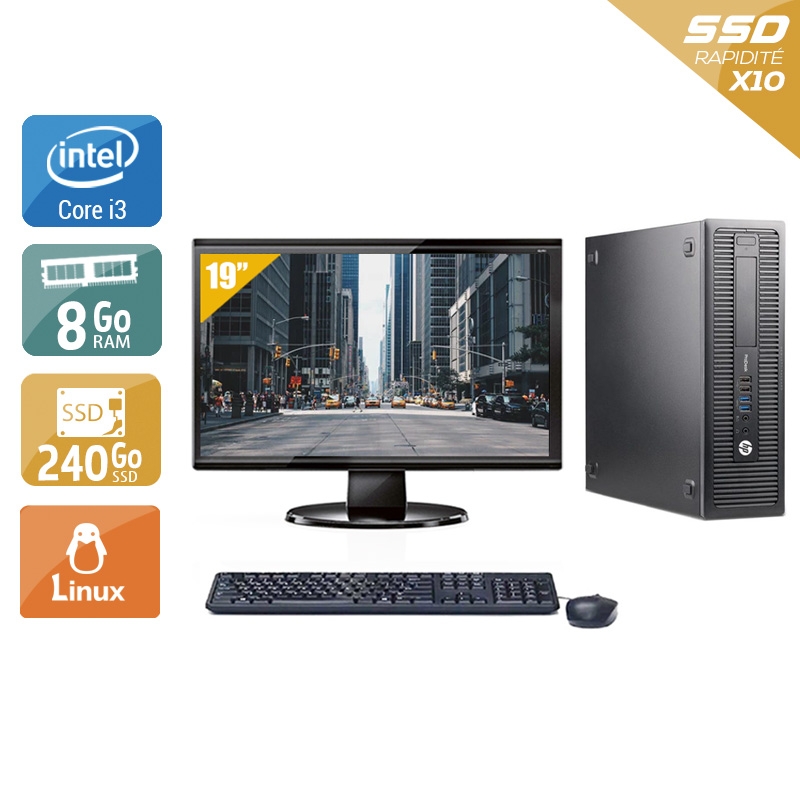 HP ProDesk 600 G1 SFF i3 + Écran - 19'' 8Go RAM 240Go SSD Linux  Très bon étatOccasion certifiée reconditionnée Bon état -  reconditionné disponible sur Kiatoo