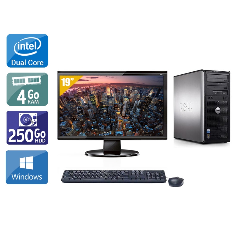 Dell Optiplex 360 Tower Dual Core + Écran - 19'' 4Go RAM 250Go HDD Windows 10  Très bon étatOccasion certifiée reconditionnée Bon état -  reconditionné disponible sur Kiatoo