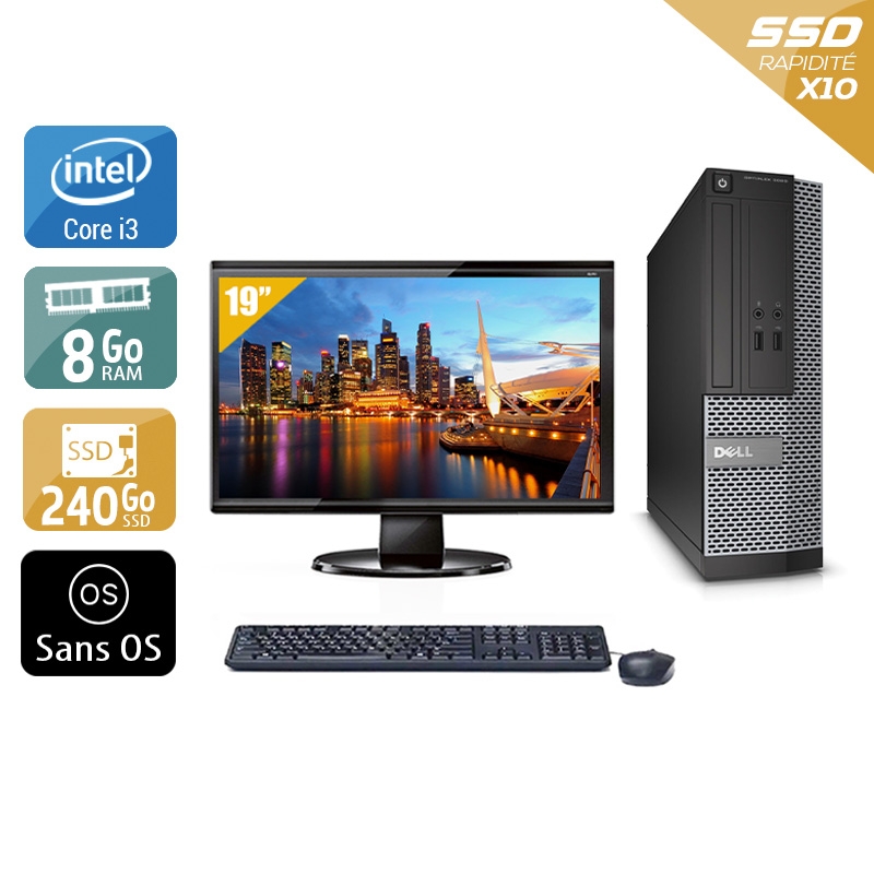 Dell Optiplex 3020 SFF i3 + Écran - 19'' 8Go RAM 240Go SSD Sans OS  Très bon étatOccasion certifiée reconditionnée Bon état -  reconditionné disponible sur Kiatoo