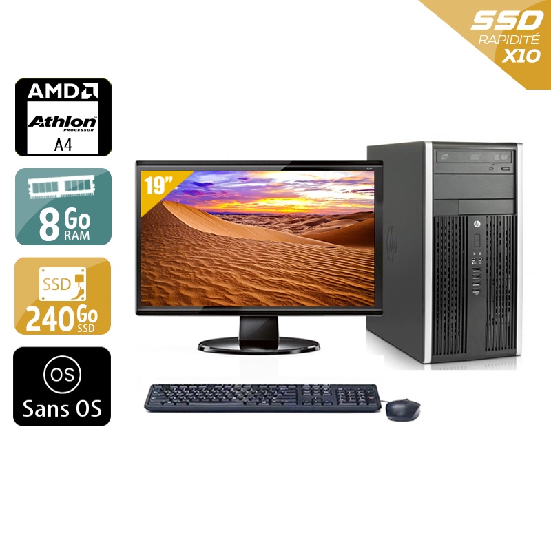 HP Compaq Pro 6305 Tower AMD A4 + Écran - 19'' 8Go RAM 240Go SSD Sans OS  Très bon étatOccasion certifiée reconditionnée Bon état -  reconditionné disponible sur Kiatoo