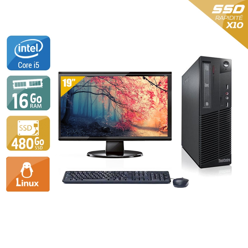 Lenovo ThinkCentre M81 SFF i5 + Écran - 19'' 16Go RAM 480Go SSD Linux  Bon étatOccasion certifiée reconditionnée Bon état -  reconditionné disponible sur Kiatoo