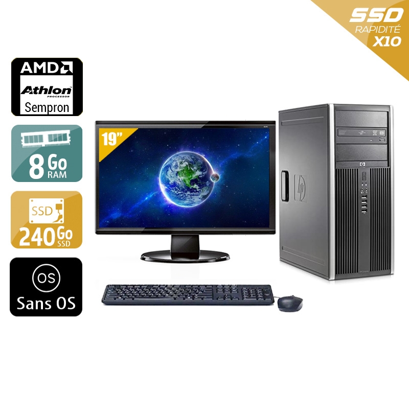 HP Compaq dc5750 Tower AMD Sempron + Écran - 19'' 8Go RAM 240Go SSD Sans OS  Très bon étatOccasion certifiée reconditionnée Bon état -  reconditionné disponible sur Kiatoo