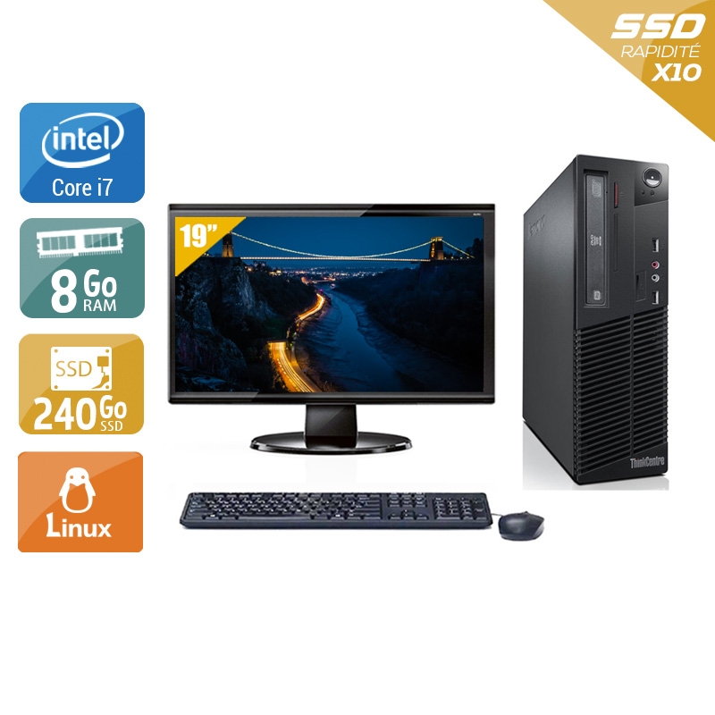 Lenovo ThinkCentre M73 SFF i7 + Écran - 19'' 8Go RAM 240Go SSD Linux  Bon étatOccasion certifiée reconditionnée Bon état -  reconditionné disponible sur Kiatoo