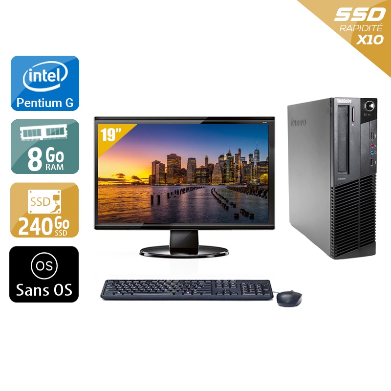 Lenovo ThinkCentre M82 SFF Pentium G Dual Core + Écran - 19'' 8Go RAM 240Go SSD Sans OS  Bon étatOccasion certifiée reconditionnée Bon état -  reconditionné disponible sur Kiatoo