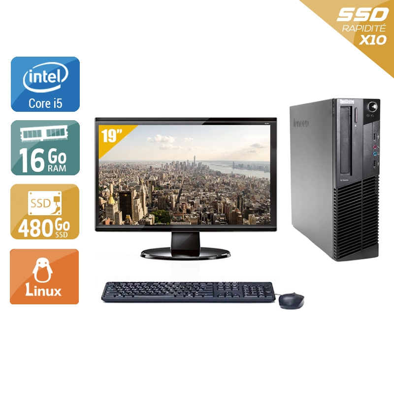 Lenovo ThinkCentre M91 SFF i5 + Écran - 19'' 16Go RAM 480Go SSD Linux  Bon étatOccasion certifiée reconditionnée Bon état -  reconditionné disponible sur Kiatoo