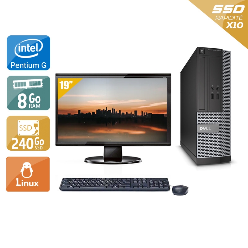 Dell Optiplex 390 SFF Pentium G Dual Core + Écran - 19'' 8Go RAM 240Go SSD Linux  Très bon étatOccasion certifiée reconditionnée Bon état -  reconditionné disponible sur Kiatoo