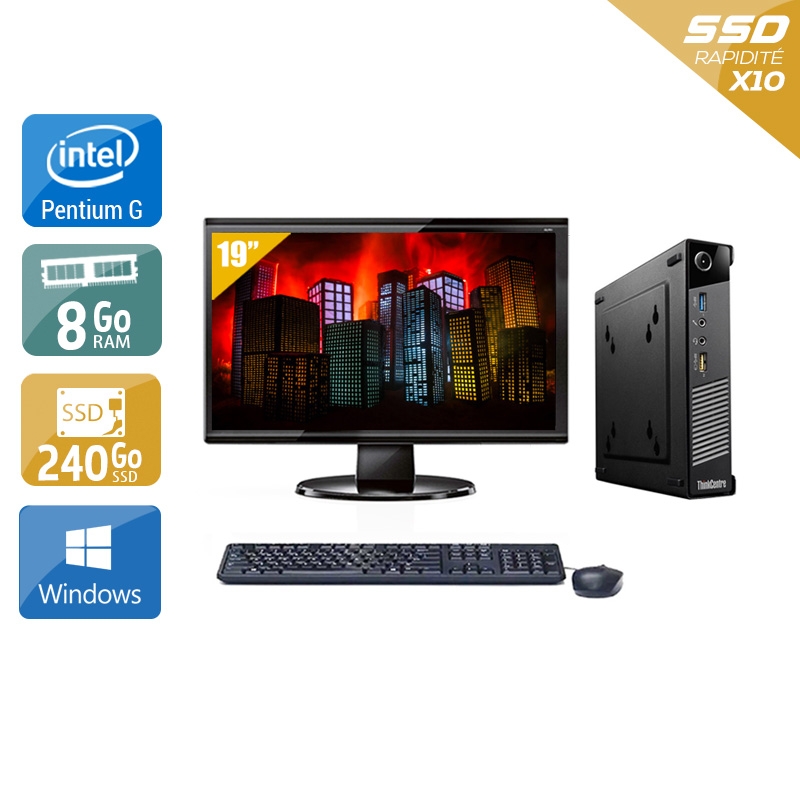 Lenovo ThinkCentre M73 Tiny Pentium G Dual Core + Écran - 19'' 8Go RAM 240Go SSD Windows 10  Bon étatOccasion certifiée reconditionnée Bon état -  reconditionné disponible sur Kiatoo