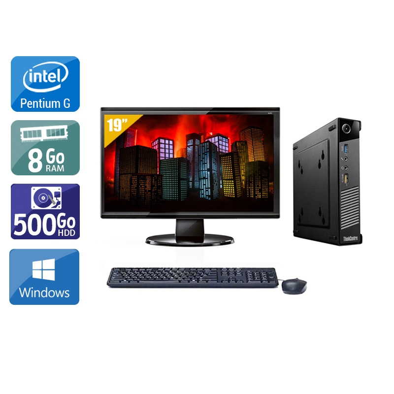 Lenovo ThinkCentre M73 Tiny Pentium G Dual Core + Écran - 19'' 8Go RAM 500Go HDD Windows 10  Bon étatOccasion certifiée reconditionnée Bon état -  reconditionné disponible sur Kiatoo