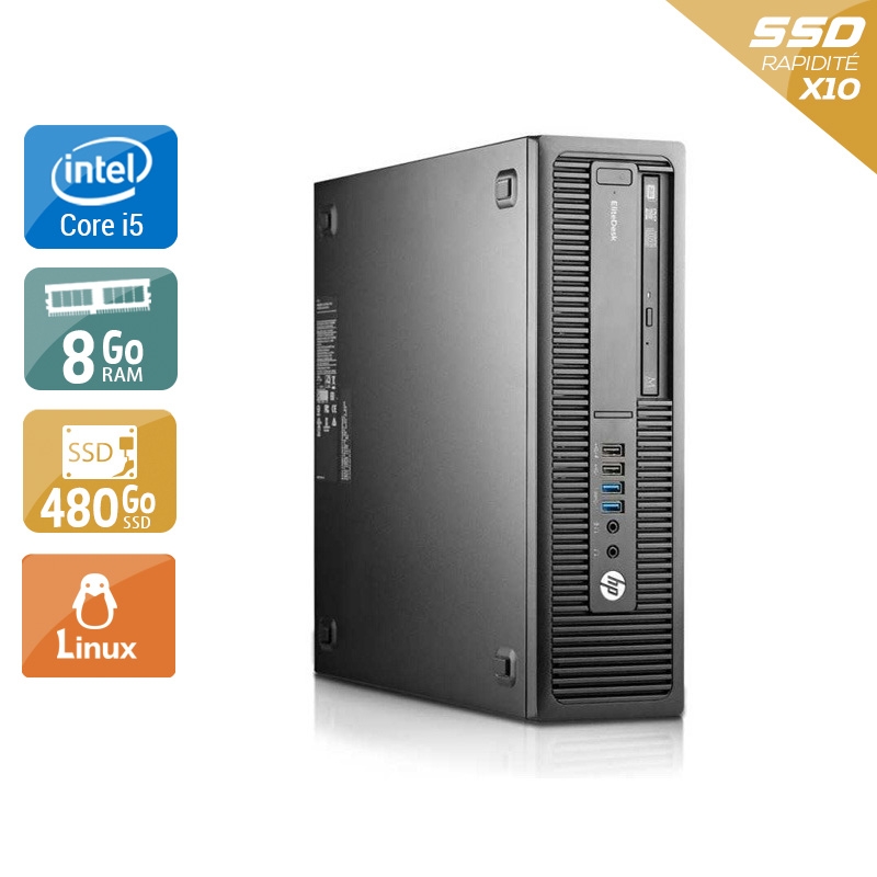 HP EliteDesk 800 G2 SFF i5 Gen 6 - 8Go RAM 480Go SSD Linux  État correctOccasion certifiée reconditionnée