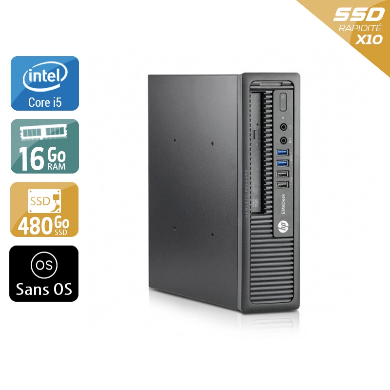 HP EliteDesk 800 G1 USDT i5 - 16Go RAM 480Go SSD Sans OS  Très bon étatOccasion certifiée reconditionnée
