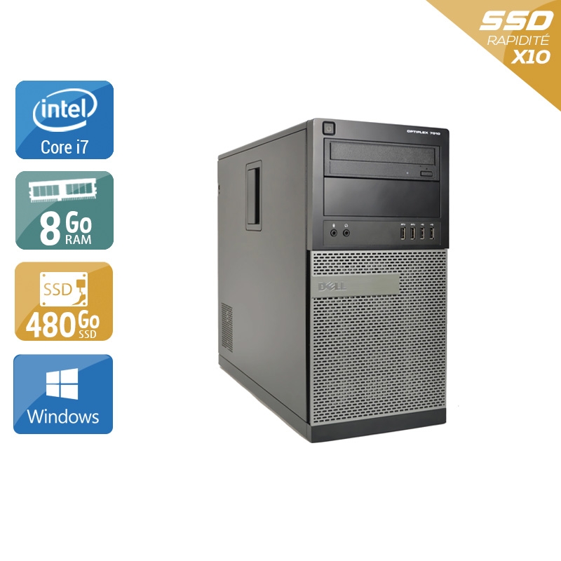 Dell Optiplex 9020 Tower i7 - 8Go RAM 480Go SSD Windows 10  Bon étatOccasion certifiée reconditionnée