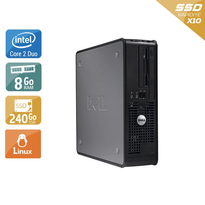 Dell Optiplex 380 Tower Core 2 Duo - 8Go RAM 240Go SSD Linux Bon étatOccasion certifiée reconditionnée