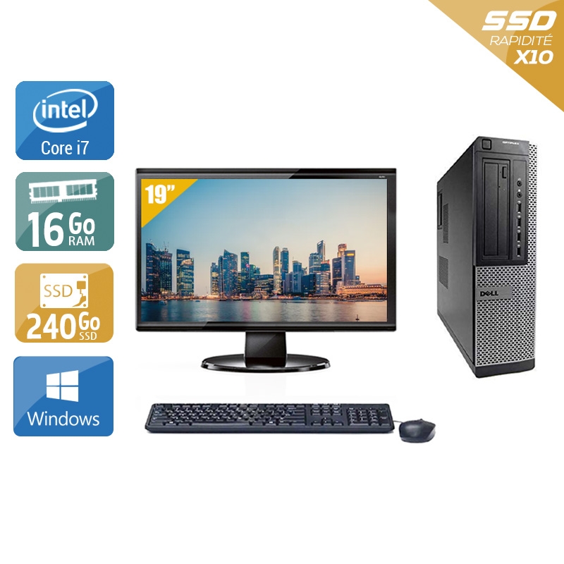 Dell Optiplex 9010 Desktop i7 + Écran - 19'' 16Go RAM 240Go SSD Windows 10 Bon étatOccasion certifiée reconditionnée