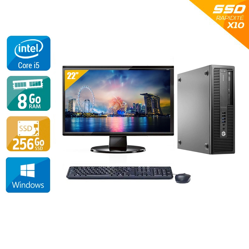 HP EliteDesk 800 G2 SFF i5 Gen 6 + Écran 22'' 8Go RAM 256Go SSD Windows 10  Bon étatOccasion certifiée reconditionnée