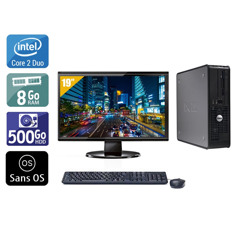Dell Optiplex 380 Desktop Core 2 Duo + Écran - 19'' 8Go RAM 500Go HDD Sans OS  Bon étatOccasion certifiée reconditionnée