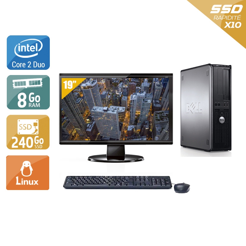 Dell Optiplex 760 Desktop Core 2 Duo + Écran - 19'' 8Go RAM 240Go SSD Linux  Très bon étatOccasion certifiée reconditionnée Bon état -  reconditionné disponible sur Kiatoo