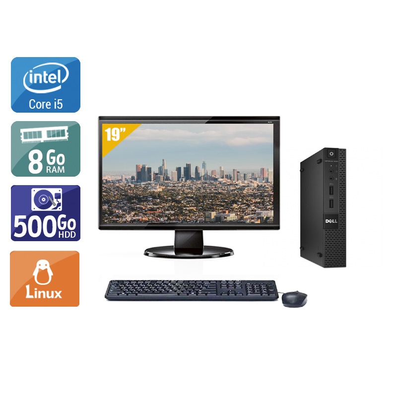 Dell Optiplex 9020M USDT i5 + Écran - 19'' 8Go RAM 500Go HDD Linux Très bon étatOccasion certifiée reconditionnée
