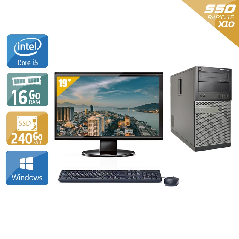 Dell Optiplex 990 Tower i5 + Écran - 19'' 16Go RAM 240Go SSD Windows 10  Bon étatOccasion certifiée reconditionnée